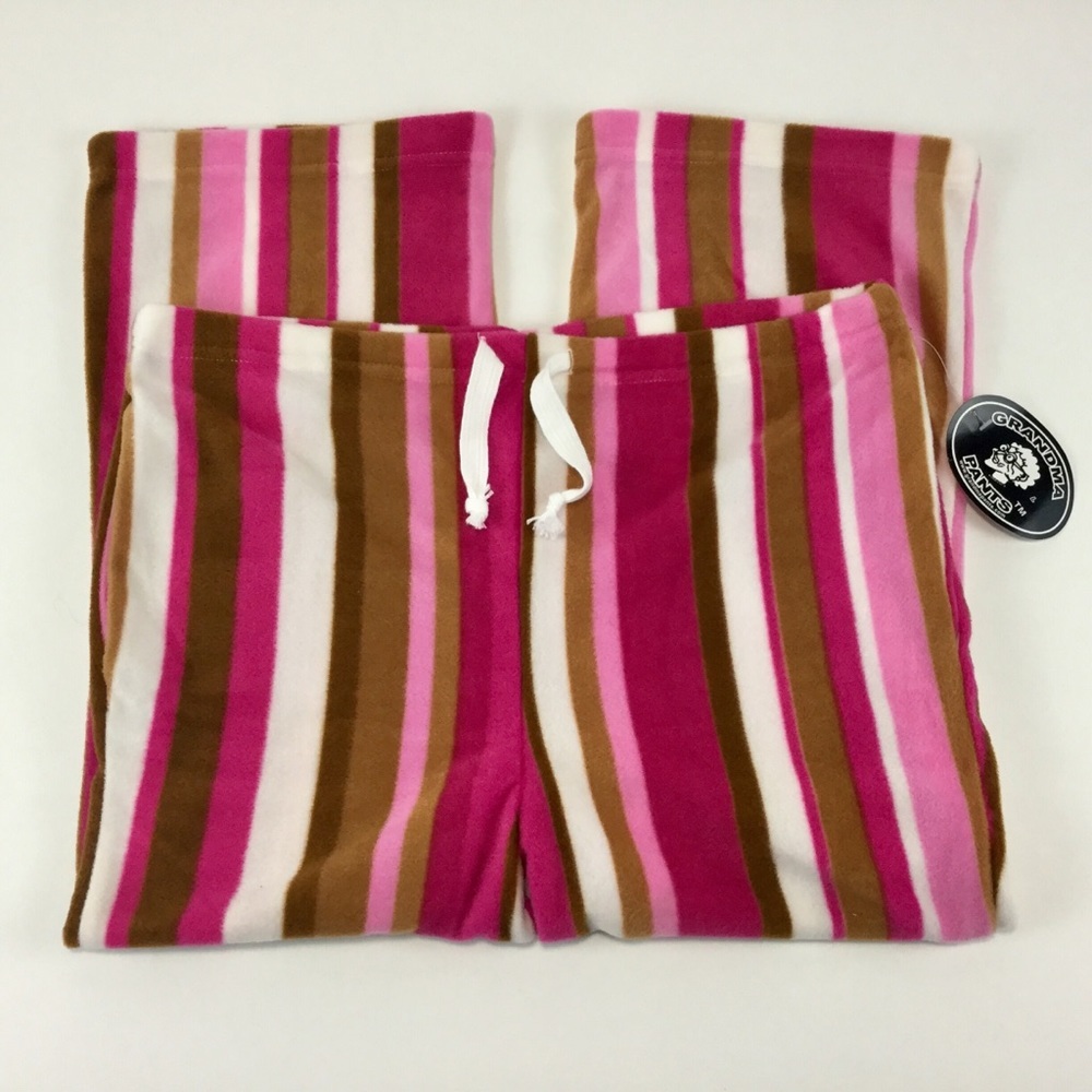 Striped Fleece Loungers By Grandma Pants Large ☘️